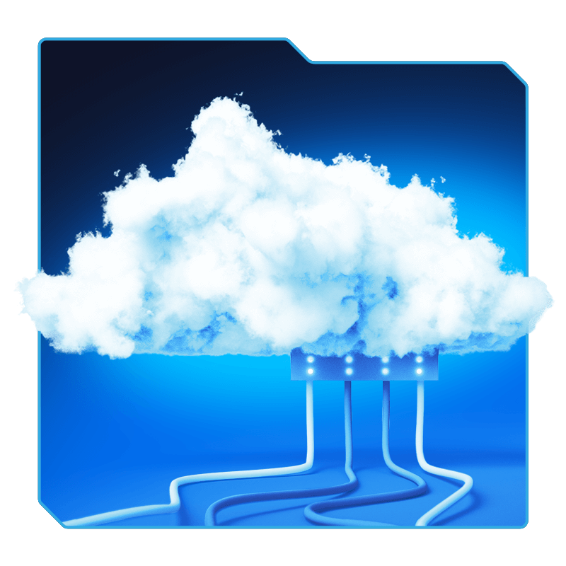 Grafika prezentująca usługę Administracja Chmurą TrustIT, z akcentami na zarządzanie zasobami w chmurze, optymalizację kosztów i bezpieczeństwo danych, symbolizowane przez chmury, ikony pieniędzy i tarcze.